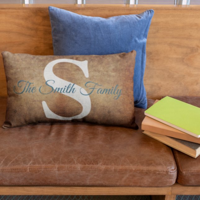 Coussin Rectangle Elégant Faux Nom en cuir Monogramme (Créateur téléchargé)