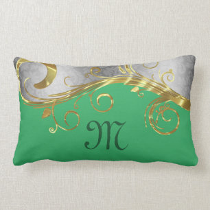 Coussin Rectangle Elégant Gold & Silver Avec Arrière - plan Vert