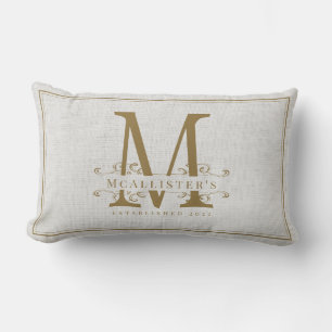 Coussin Rectangle Elégant Lin Or Monogramme Famille Etablissez Ann