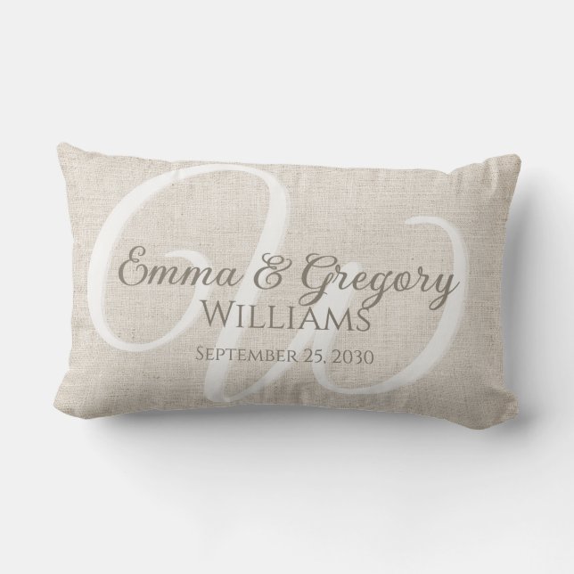 Coussin Rectangle Élégant Monogramme Blanc Lin (Verso)