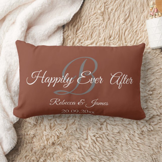 Coussin Rectangle  Élégant monogramme en terre cuite Heureux pour to (Couverture)