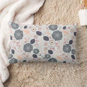Coussin Rectangle Élégant motif floral gris bleu pêche