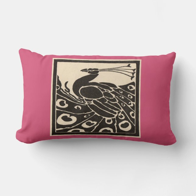 COUSSIN RECTANGLE ÉLÉGANT PEACOCK ROSE BLANC NOIR (Recto)