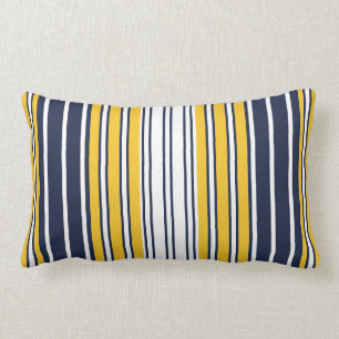 Coussin Rectangle Elégant, rayures, bleu marine, jaune moutarde, bl
