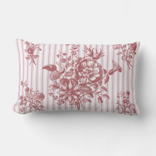 Coussin Rectangle Élégant rose floral vintage à rayures à carreaux