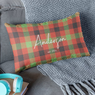 Coussin Rectangle Élégant Rouge & Vert Lumineux Vacances Couleur Pla