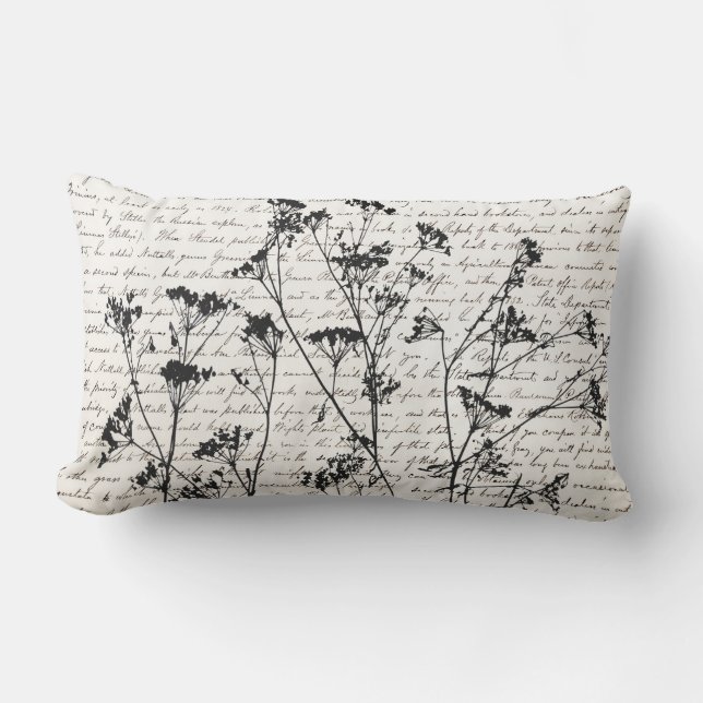 Coussin Rectangle Élégant script de silhouettes de Fleur sauvage noi (Recto)