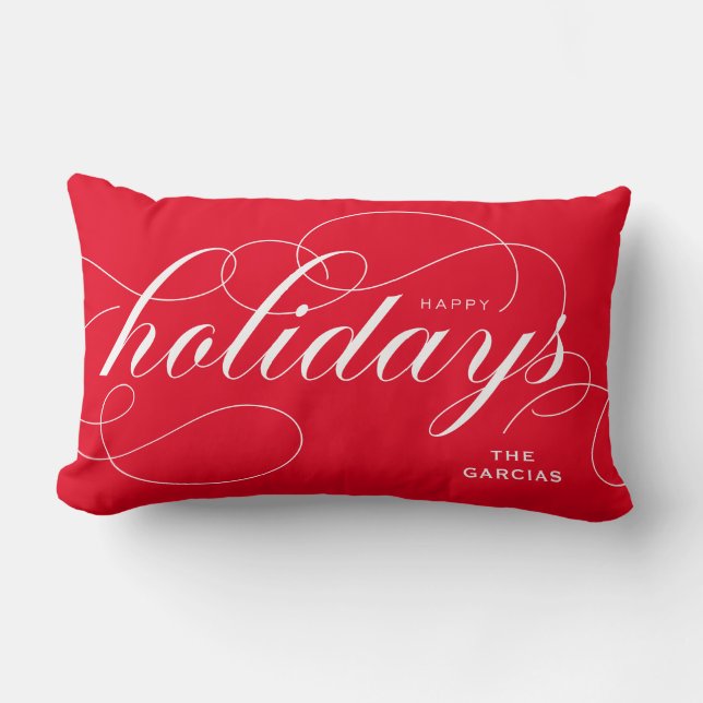 Coussin Rectangle Élégant script florissant Joyeux vacances Rouge (Recto)