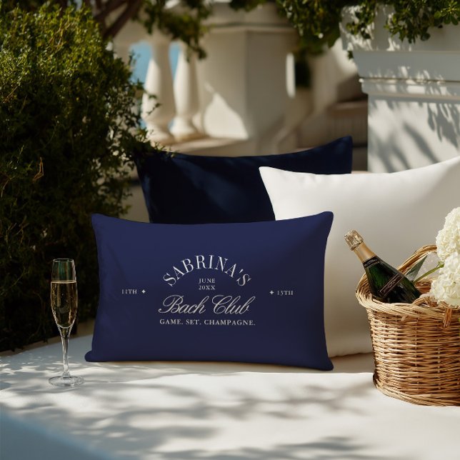 Coussin Rectangle Élégant week-end entre filles bleu marine rétro (Elegant Retro Navy Blue Bachelorette Weekend Lumbar Pillow)