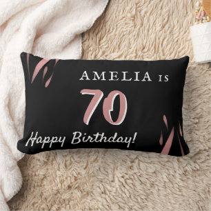 Coussin Rectangle Elégante Aquarelle rose Noir 70e anniversaire