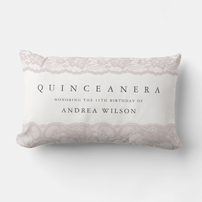 Coussin Rectangle Elégante dentelle rose Quinceanera fête Anniversai (Recto)