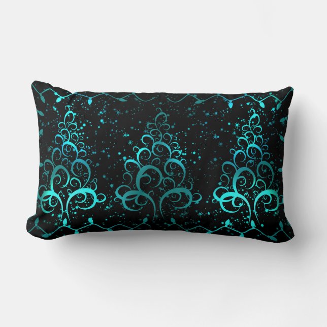 Coussin Rectangle Élégants arbres de Noël turquoise turquoise noir (Recto)
