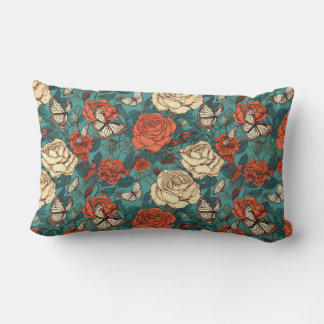 Coussin Rectangle Élégants Roses et papillons lancent l'oreiller 13"
