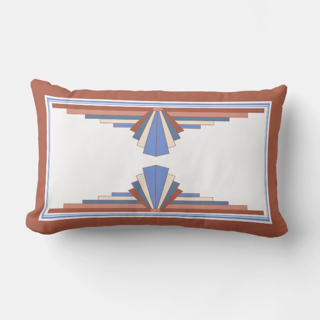 Coussin Rectangle Éléments Art déco en or rose & bleu (Recto)