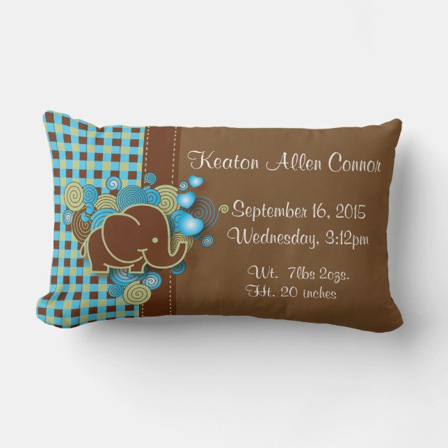 Coussin Rectangle Éléphant bleu, vert et Brown de bébé de plaid (Recto)