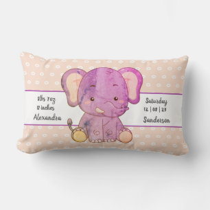 Coussin Rectangle Elephant Boho Peach Pink Baby Stats Nursery