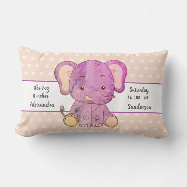 Coussin Rectangle Elephant Boho Peach Pink Baby Stats Nursery (Recto)