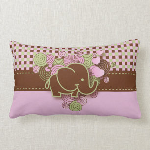 Coussin Rectangle Eléphant de bébé rose et Brown À damiers