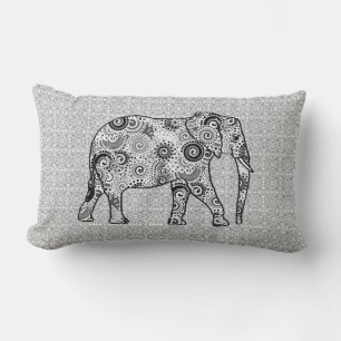 Coussin Rectangle Éléphant de remous de fractale - gris, noir et