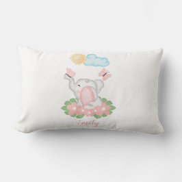 Coussin Rectangle Eléphant mignon bébé avec fleurs roses