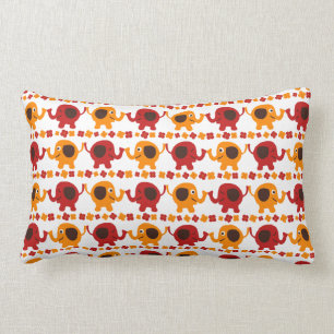Coussin Rectangle Éléphants rouges et oranges mignons tenant des