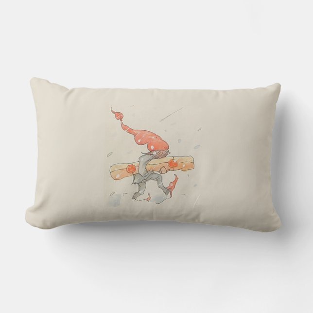 Coussin Rectangle Elfe avec cadeau de Noël, vieille illustration (Recto)