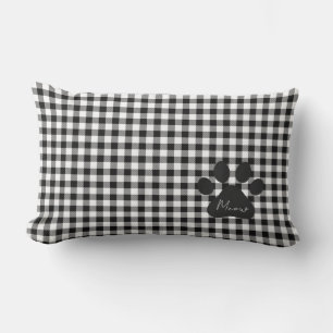 Coussin Rectangle Empreinte de patte MEOW En vichy chats blancs noir