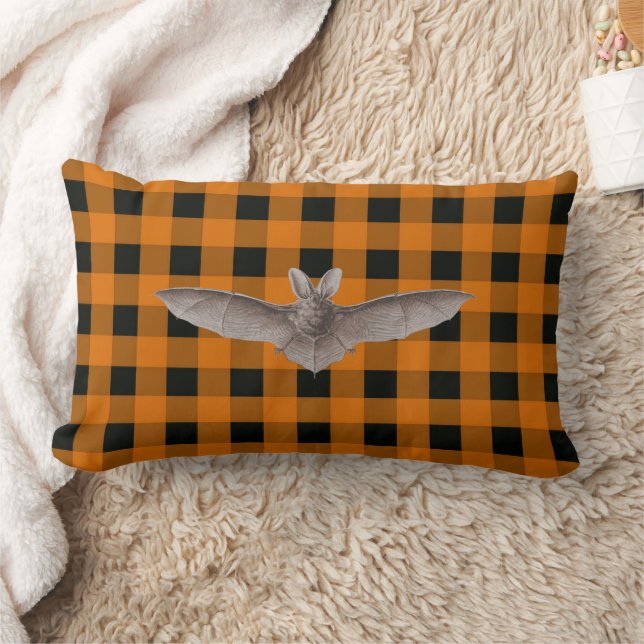 Coussin Rectangle En vichy orange et noir avec chauve-souris Brown (Couverture)