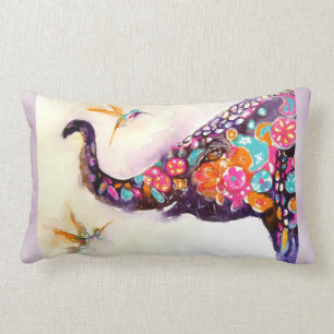 Coussin Rectangle Enchanter des amis Elephant et Hummingbirds