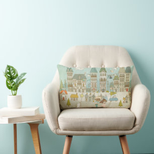 Coussin Rectangle Enchanter la scène de la ville / caractères et mai