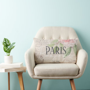 Coussin Rectangle Éphémère Vintage Paris Grunge Botanique