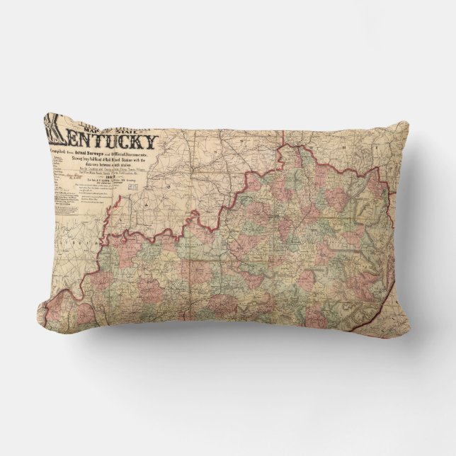 Coussin Rectangle État de carte du Kentucky par James Lloyd (1862) (Recto)