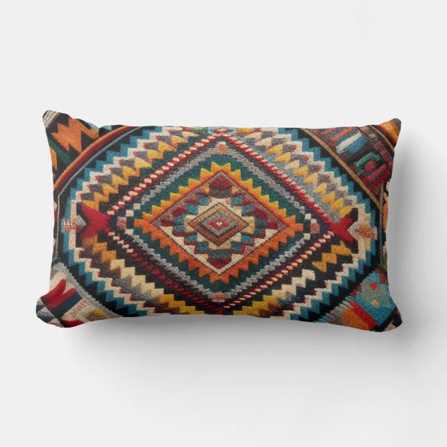 Coussin Rectangle Ethnique Kilim Turc Anatolim ferme géométrique (Recto)