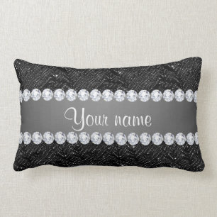 Coussin Rectangle Étincelles et diamants noirs de paillettes de Fau
