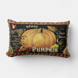 Coussin Rectangle Étiquette de caisse de citrouille dorée vintage : 