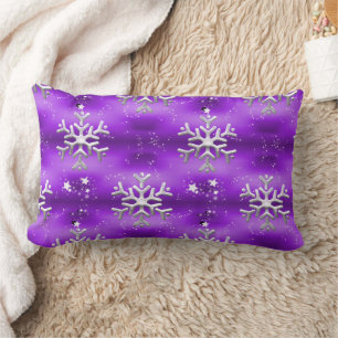 Coussin Rectangle Étoiles et flocons de neige en argent Noël violet