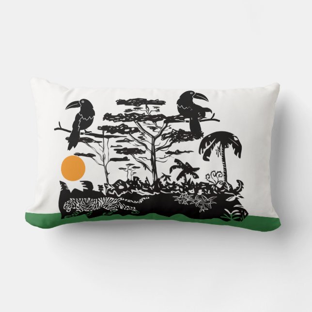 Coussin Rectangle Exotic Toucan and Jungle Scene Lumbar Pillow (Recto)