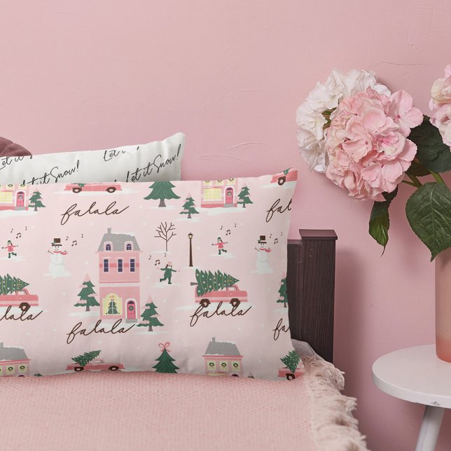 Coussin Rectangle Fa La Maison Pour Les Vacances Ville & Pink Retro  (Fa La Home For The Holidays Town & Pink Retro Van Lumbar Pillow)