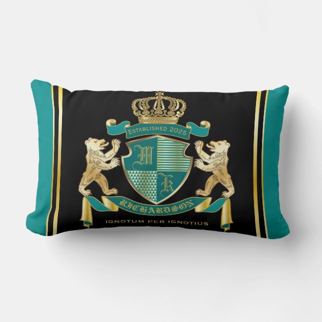 Coussin Rectangle Faites votre propre armoiries Turquoise Emblème d' (Recto)