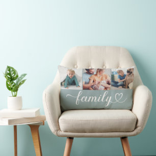 Coussin Rectangle Famille Turquoise Poussiéreux Cœur 3 Collage Photo