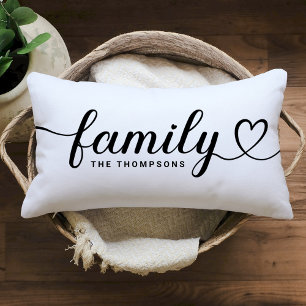 Coussin Rectangle Family Love Script noir Monogramme personnalisé