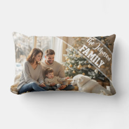 Coussin Rectangle Family modern script Text Overlay with Two Photos