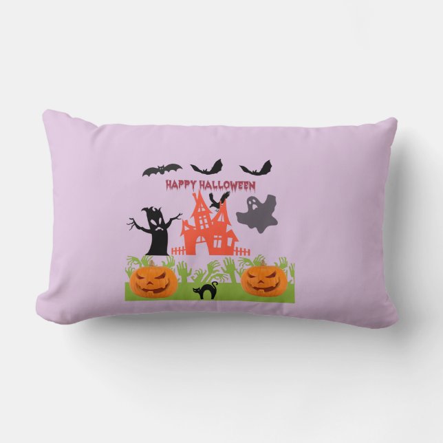 Coussin Rectangle Fantôme/Corbeau S'élevant au-dessus d'une demeure  (Recto)