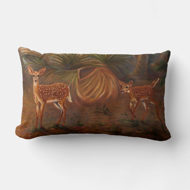 Coussin Rectangle Faons principaux de cerfs communs (Recto)