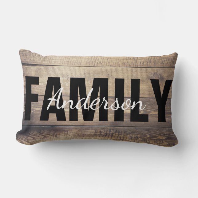 Coussin Rectangle Farmhouse moderne Bois Rustique Nom de famille (Recto)