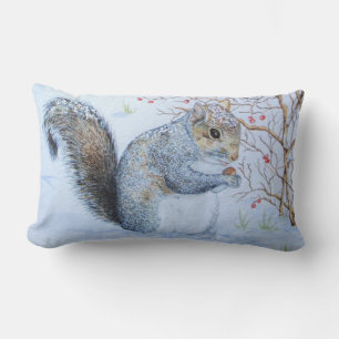 Coussin Rectangle faune grise mignonne de scène de neige d'écureui