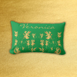 Coussin Rectangle Fées d'or avec poussière de pixie sur Monogramme v