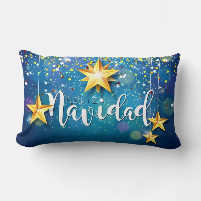 Coussin Rectangle Felize Navidad Gold Stars Noël (Recto)