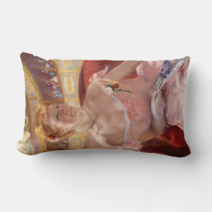 Coussin Rectangle Femme américaine avec un collier de perles et une