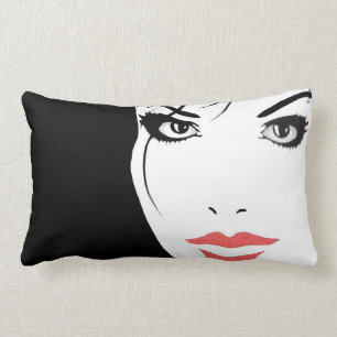 Coussin Rectangle Femme noire et blanche de visage